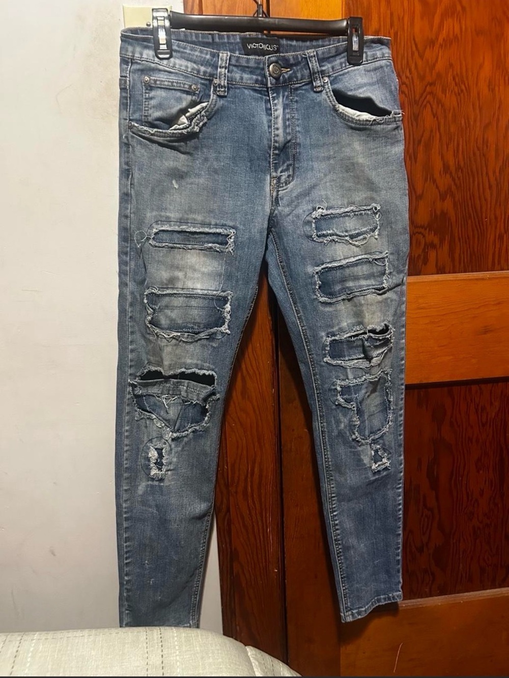 Victorious Distressed Skinny Jeans for Men - Faded Blue